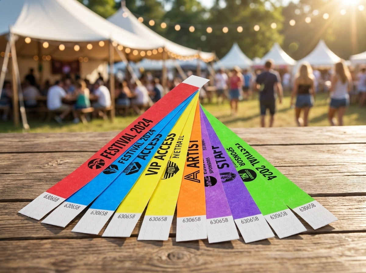 Personalisierte farbige Tyvek-Armbänder mit Logo und Text für ein Festival