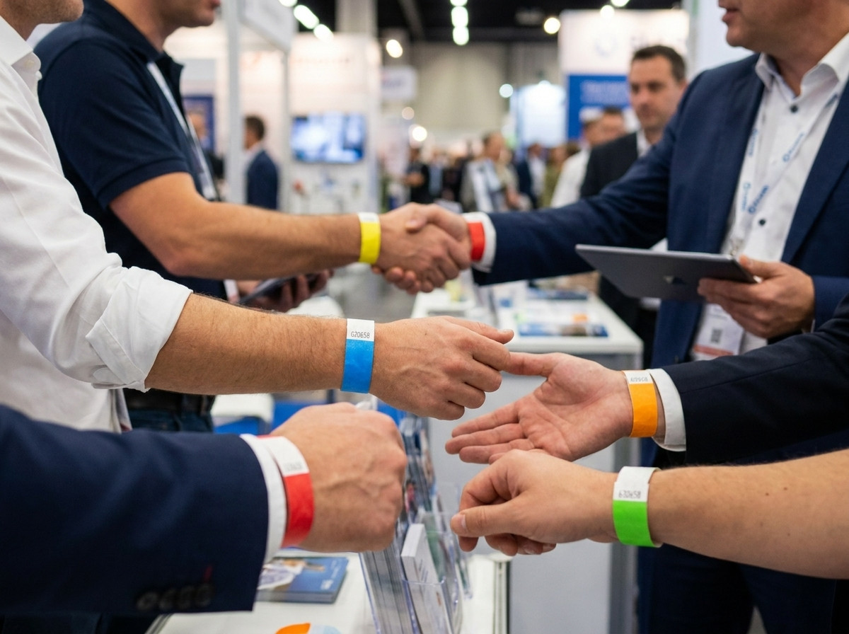 Farbige Tyvek-Armbänder für Aussteller und Besucher auf einer B2B-Fachmesse